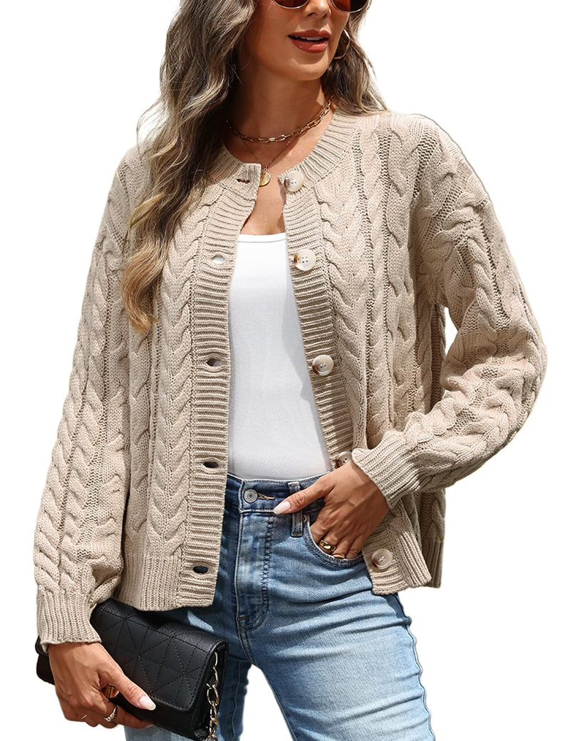 CiCiBird Womens Fall Cardigan Sweaters Casual Cable Knit Button Jackets Long Sleeve Open Front Outwear Coat-3