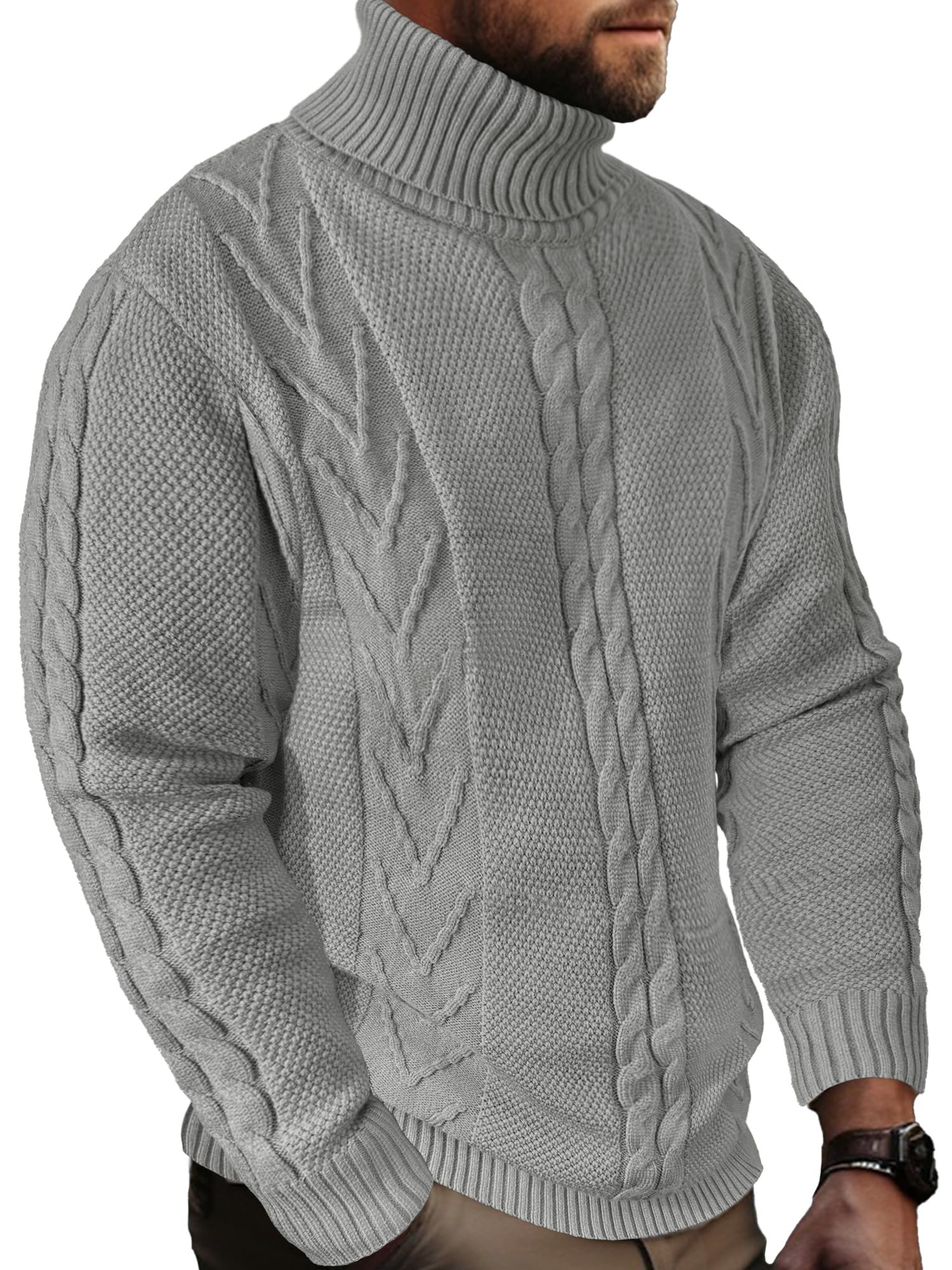 Men's Turtneck Pullover Sweaters Cable Knit Casual Pullover Sweater-8