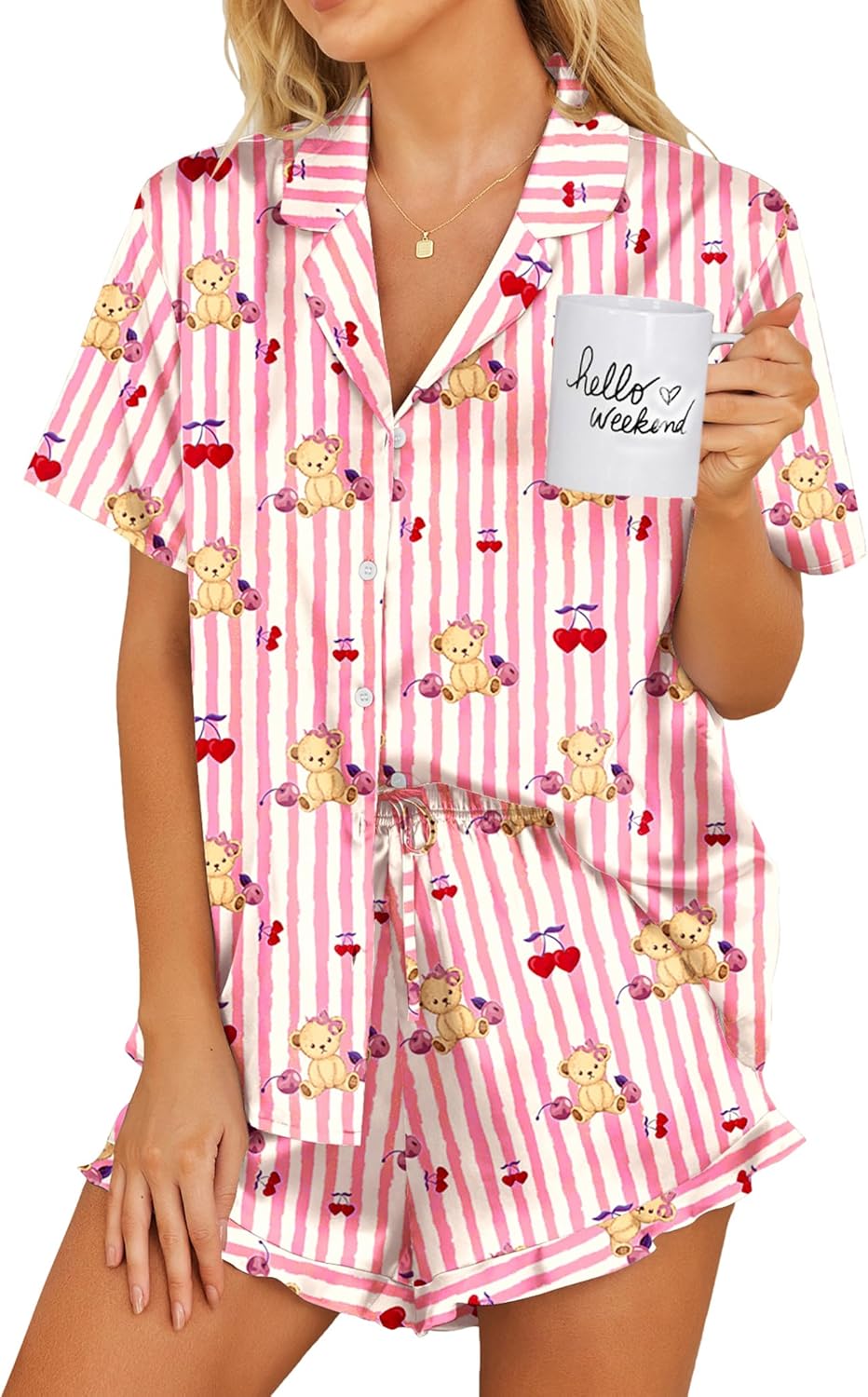Ekouaer Womens Satin Pajamas Set Button Down 2 Piece Silk Pjs Shorts Set Ruffle Lingerie Notch Collar Sleepwear-71