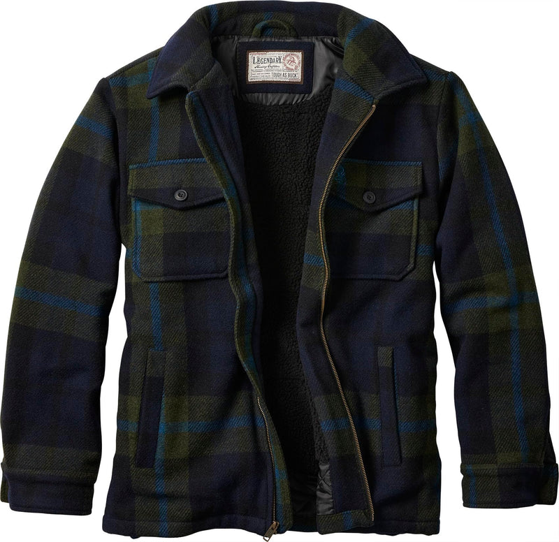 Legendary Whitetails Men's Wool Blend Jacket Quilted Satin Insulated Sleeves Sherpa Lined-31