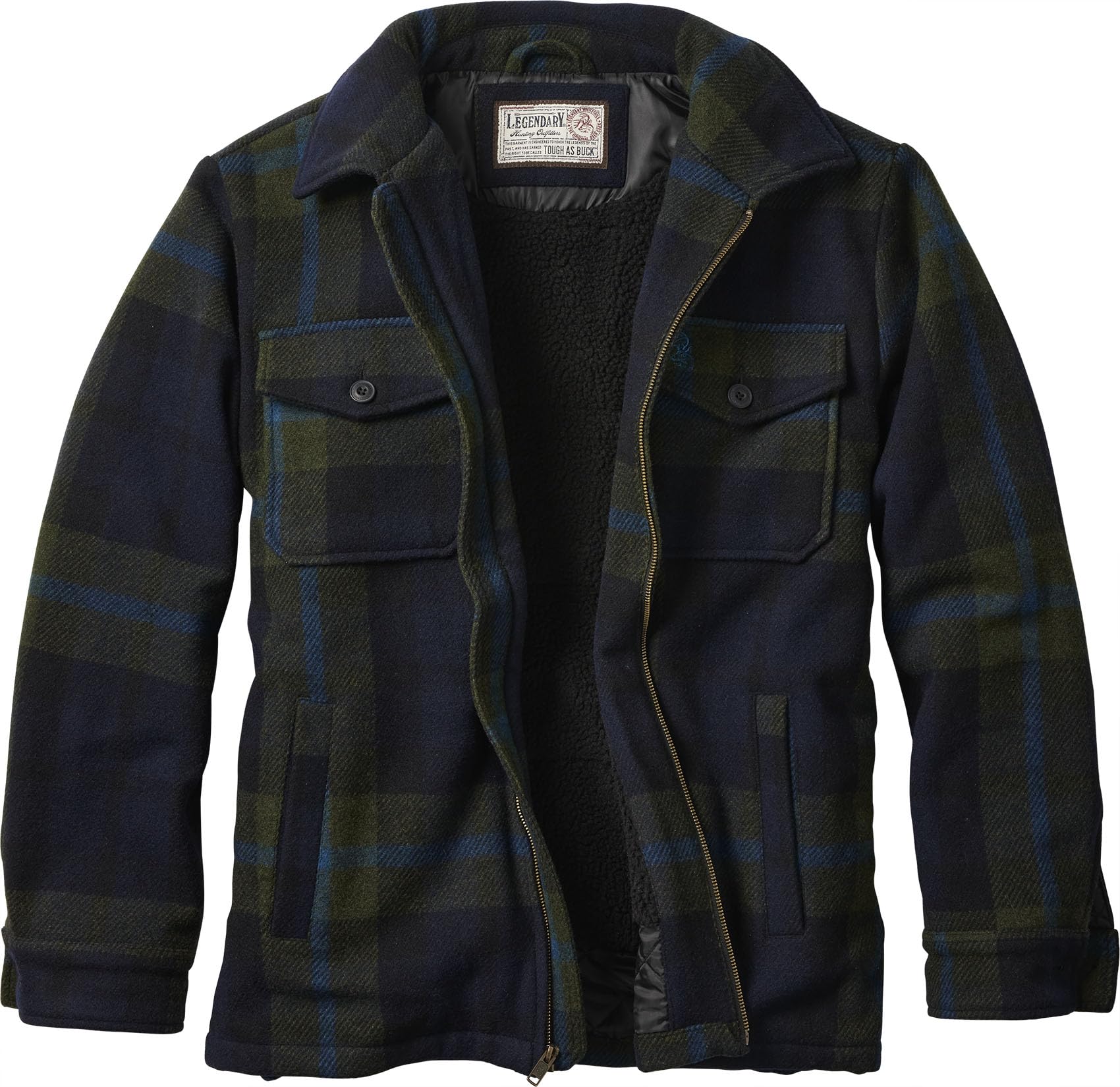 Legendary Whitetails Men's Wool Blend Jacket Quilted Satin Insulated Sleeves Sherpa Lined-55