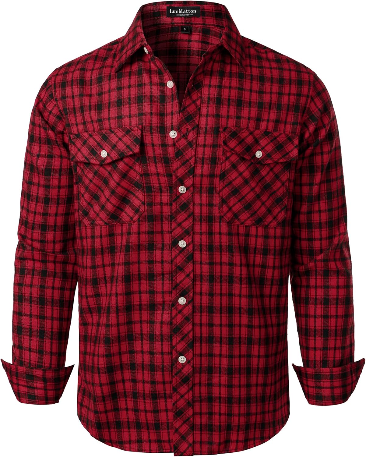 LucMatton Men's Flannel Shirt Casual Regular Fit Long Sleeve Button Down Plaid Shirt with Pocket-41