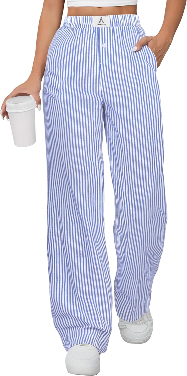 ANRABESS Womens Striped Gingham Pants 2026 Pajama Lounge Boxer Pants Cute Comfy PJ Bottoms with Pockets Y2K Plaid Outfits-60