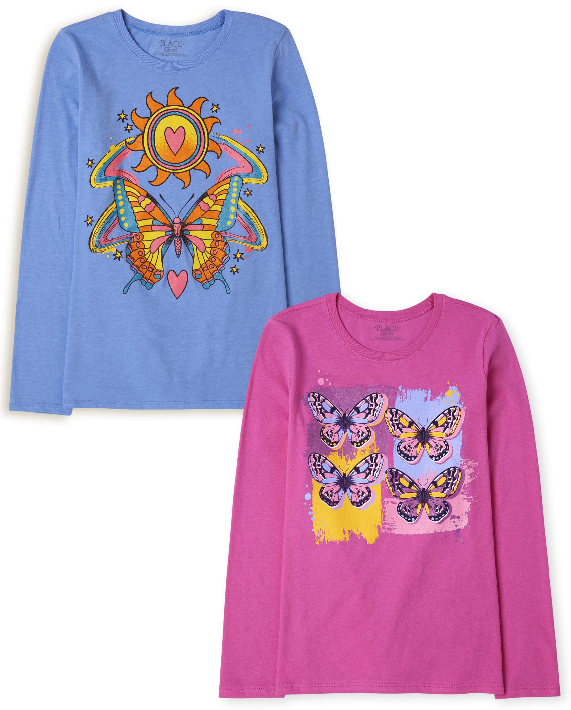 The Children's Place Girls Unicorns,Sports,Butterflies Long Sleeve Graphic T-Shirts,2 Pack