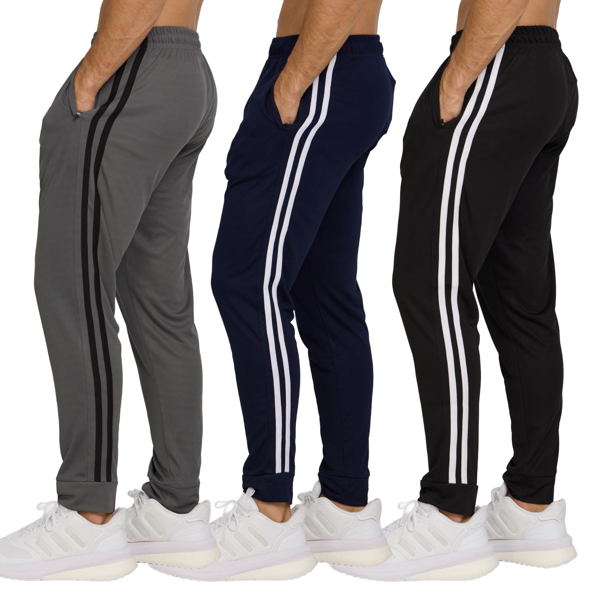 PURE CHAMP Men’s 3 Pack Mesh Joggers with Zipper Pockets, Athletic Pants for Men – Moisture-Wicking Gym Sweatpants Men