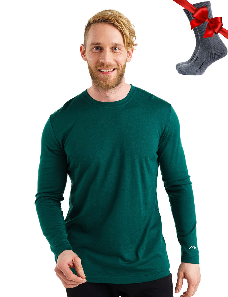 Merino.tech Merino Wool Base Layer - Mens 100% Merino Wool Long Sleeve Thermal Shirts Heavyweight, Midweight, Lite with Socks-36