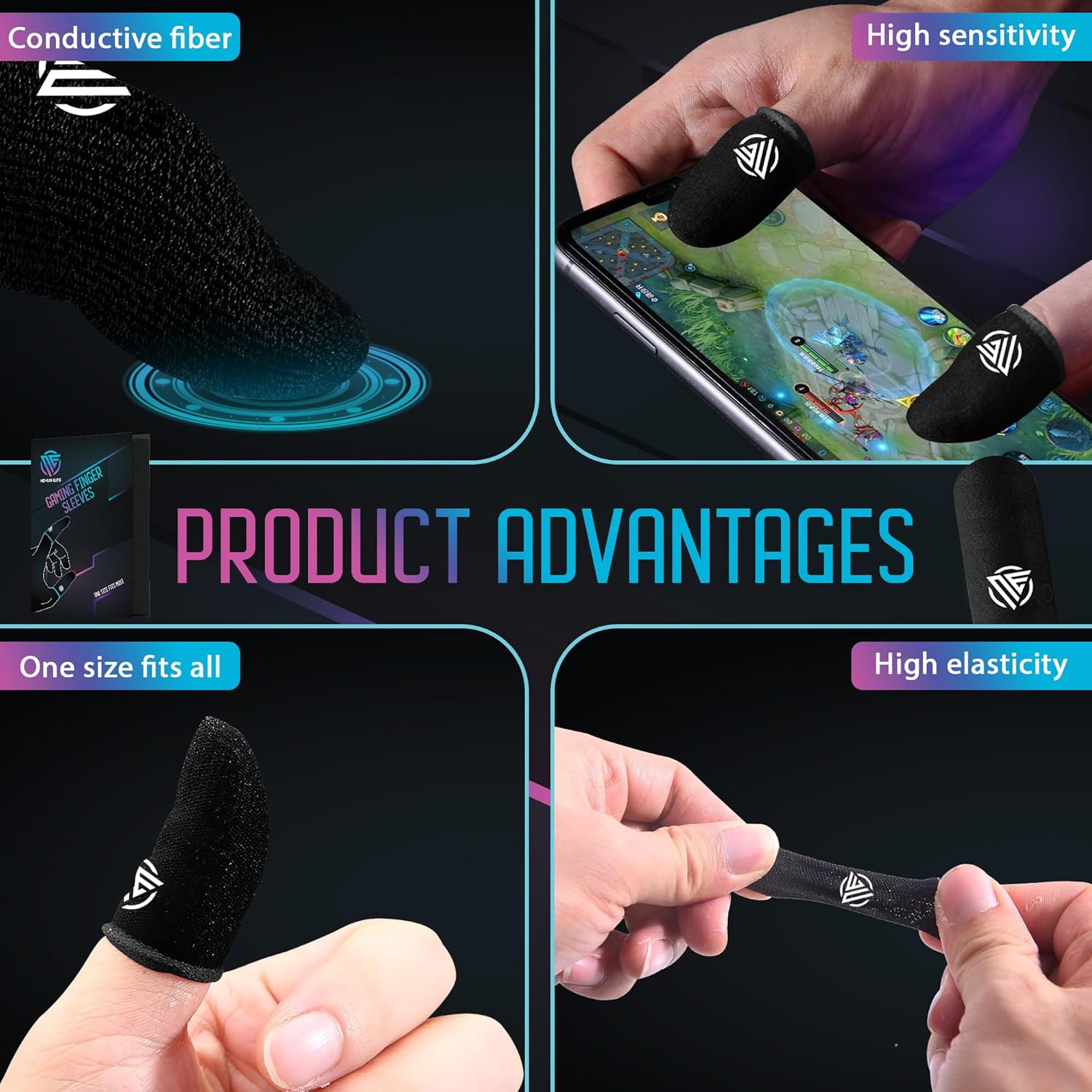 Gaming Finger Sleeves,Ultra-Thin Carbon Fiber,Anti-Sweat & Anti-Slip,Universal for all Phones & Tablets