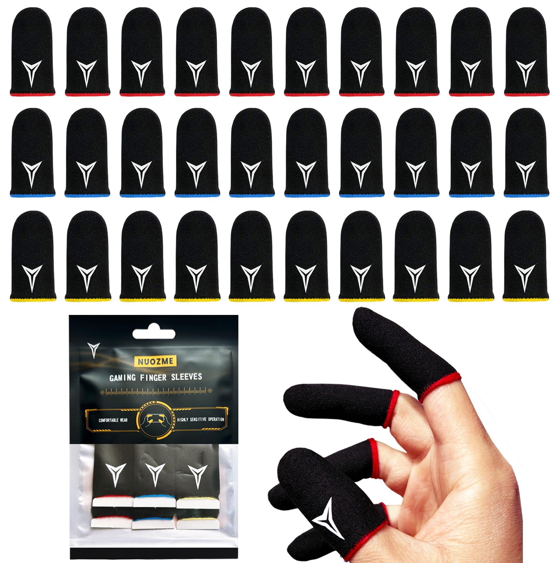 15 Pack 3 Colors E-Sports Light Model Gaming Finger Sleeves, 0.15mm Superconducting Nanofibers, Smooth Feel, Anti-Sweat, Extremely Thin, Fit All Touchscreen Devices