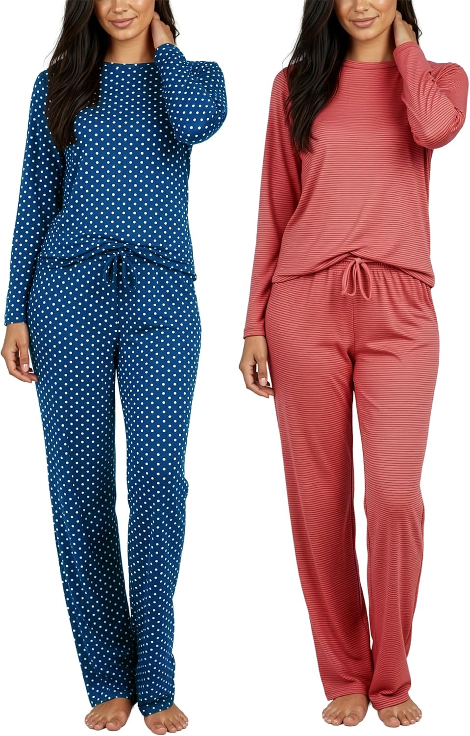 Real Essentials 2 Pack: Women's Comfy Pajama Sets - Short & Long Sleeve Ladies Loungewear Sleepwear PJs (Available In Plus)-49