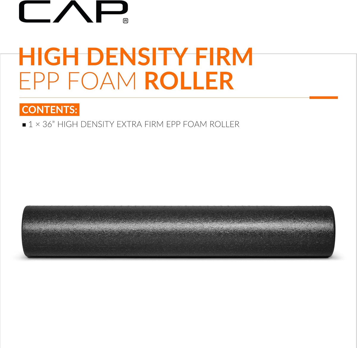 CAP 36-Inch Firm High-Density Foam Roller, Exercise & Recovery Massage, Black