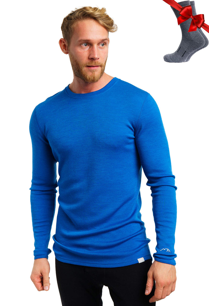 Merino.tech Merino Wool Base Layer - Mens 100% Merino Wool Long Sleeve Thermal Shirts Heavyweight, Midweight, Lite with Socks-38