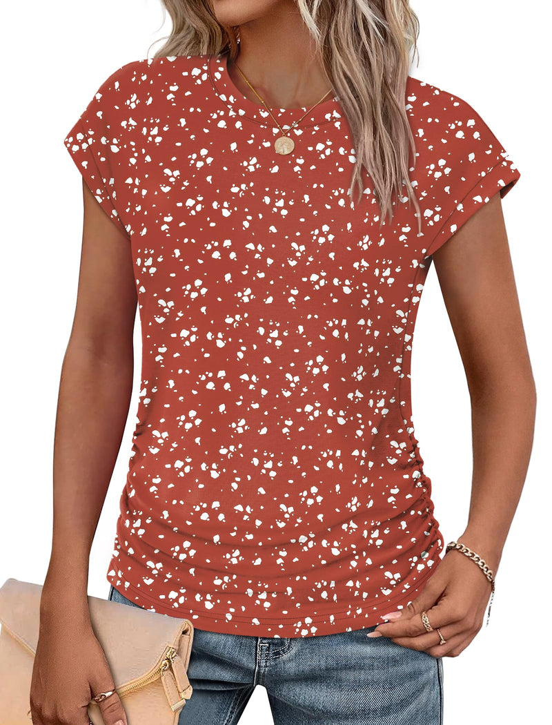 SAMPEEL Womens Summer Tops Trendy 2025 Ruched Cap Short Sleeve Tshirts Shirts Crew Neck T Shirts Fashion-58