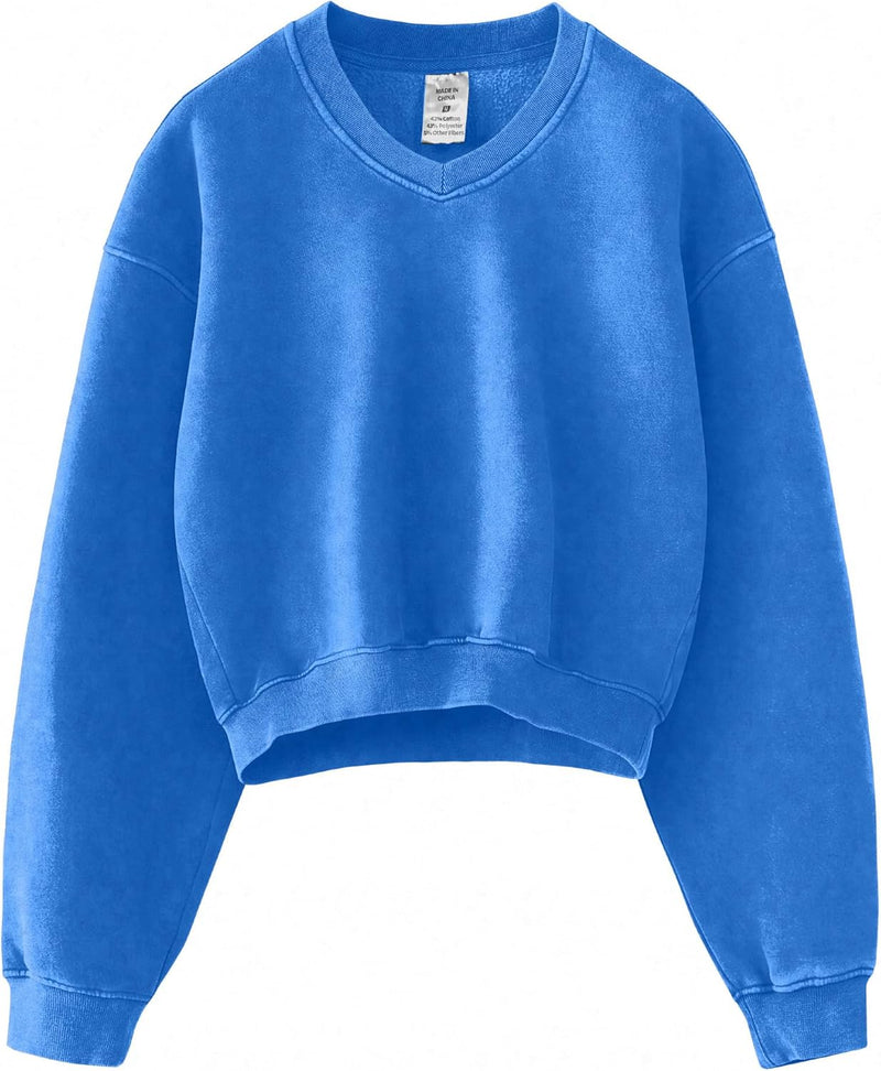 Hatant Sweatshirt for Women Acid Wash Athletic Hoodie Heritage Fleece V-neck Long Sleeve Hoodie Fleece Women Sweatshirt-62