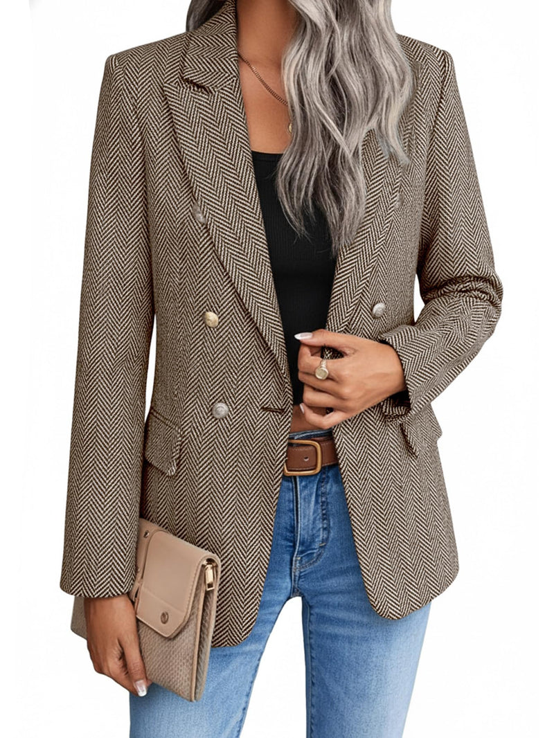 Mina Self 2026 Winter Women's Tweed Wool Blazer Jacket - Plaid Warm Fully Lined Fashion Business Casual Elegant Coat Pockets-34