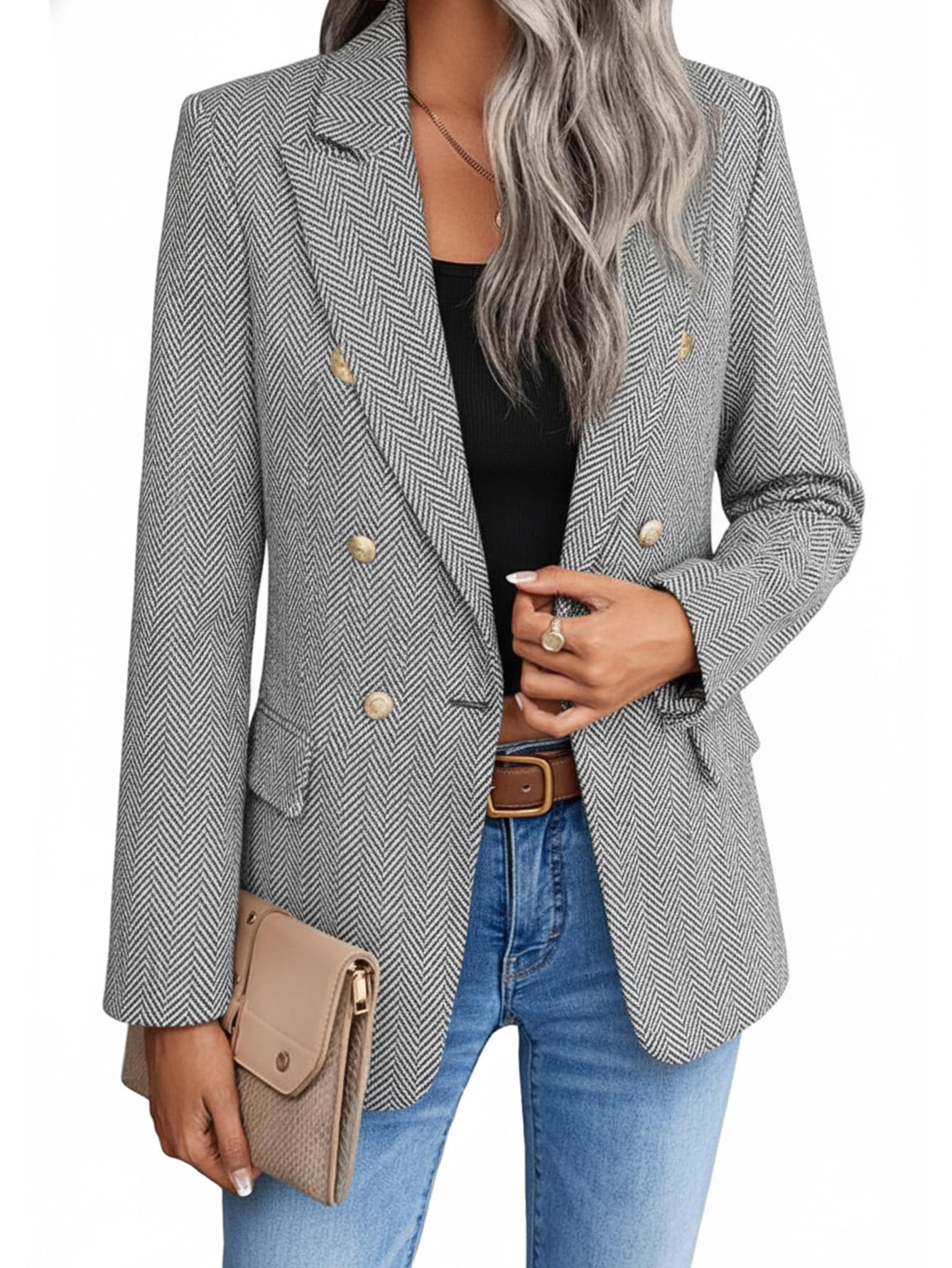 Mina Self 2026 Winter Women's Tweed Wool Blazer Jacket - Plaid Warm Fully Lined Fashion Business Casual Elegant Coat Pockets-83
