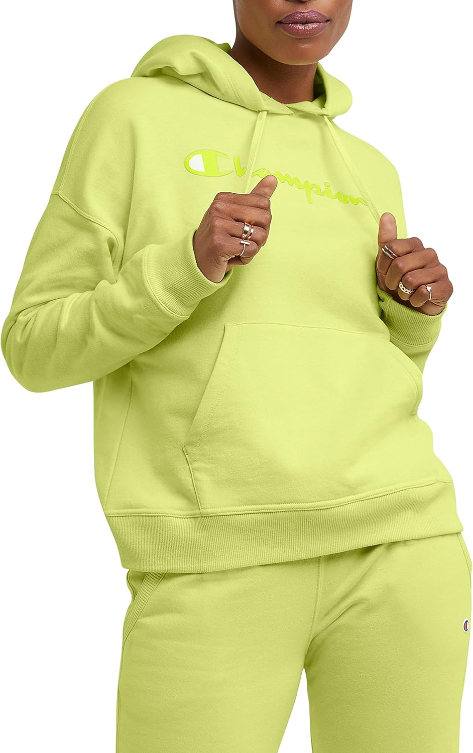 Champion Women’s Pullover Fleece Hoodie, Loose Fit, Midweight, Script Logo-34