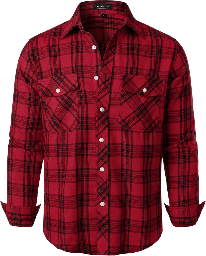 LucMatton Men's Flannel Shirt Casual Regular Fit Long Sleeve Button Down Plaid Shirt with Pocket-21