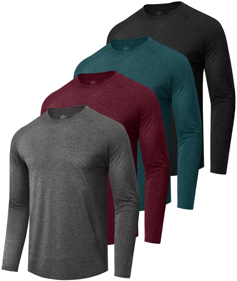4 Pack Long Sleeve Shirts for Men - Quick Dry Moisture Wicking Sun Protection Tshirts for Fishing Workout Athletic Casual Gym
