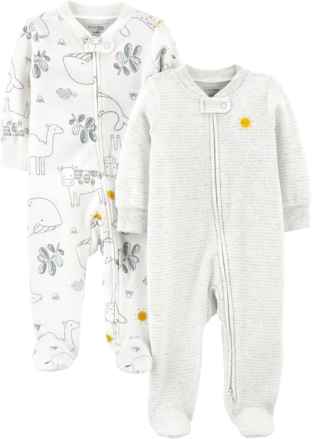 Simple Joys by Carter's unisex-baby 2-way Zip Thermal Footed Sleep and Play, Pack of 2