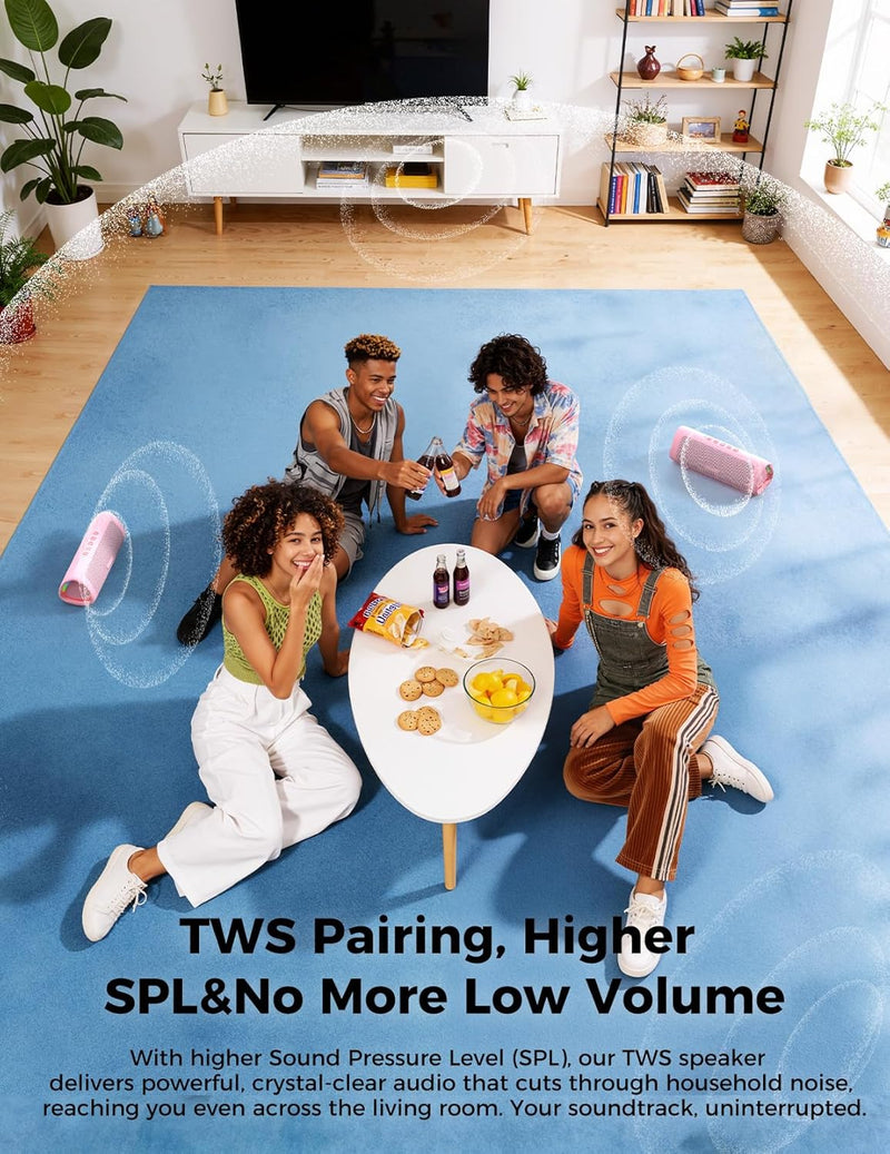Bluetooth Speaker with HD Sound, Portable Wireless, IPX5 Waterproof, Up to 20H Playtime, TWS Pairing, BT5.3, for Home/Party/Outdoor/Beach, Electronic Gadgets, Birthday Gift (Pink)