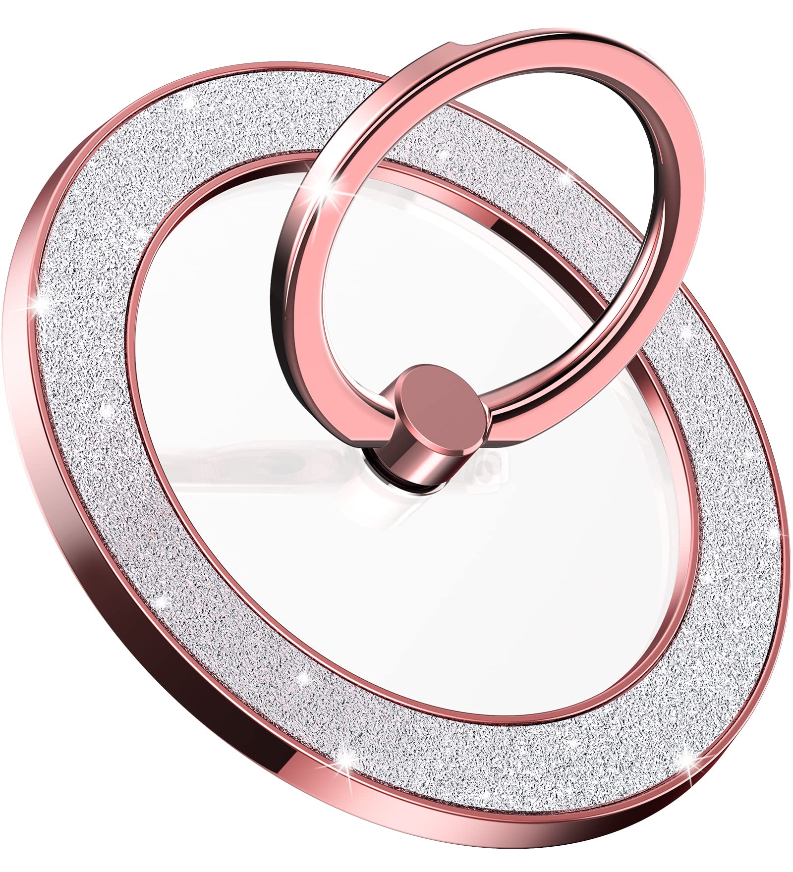 Magnetic Phone Ring Holder for MagSafe Cell Phone Grip Stand Finger Ring Stand Compatible with iPhone 17 16 15 14 13 12 Pro Max MagSafe Accessories Android. (Glitter Gold)