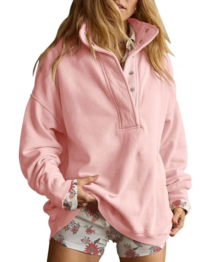 Gacaky Sweatshirt for Women Oversized Casual Long Sleeve Button Henley Neck Pullover Tops Fashion Outfits Clothes-99