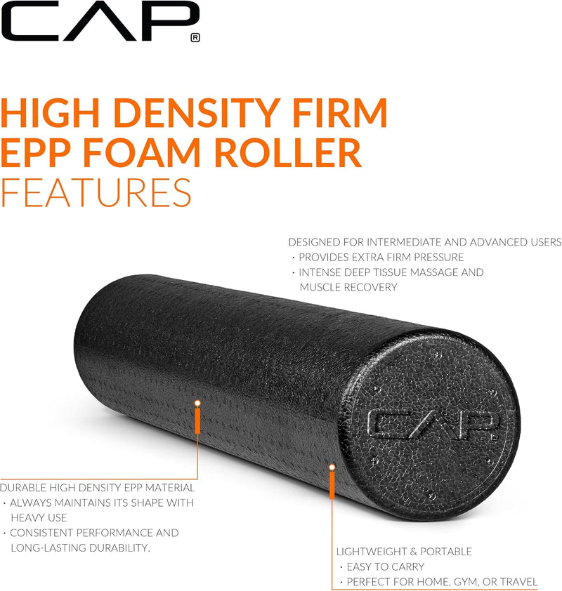 CAP 36-Inch Firm High-Density Foam Roller, Exercise & Recovery Massage, Black