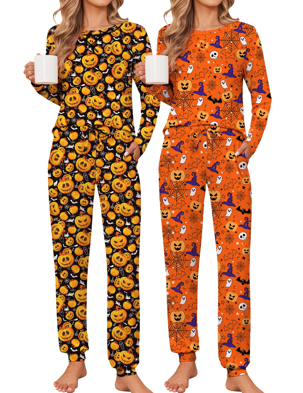 Ekouaer 2 Pack Pajama Sets for Women Long Sleeves Lounge Set Jogger Pants