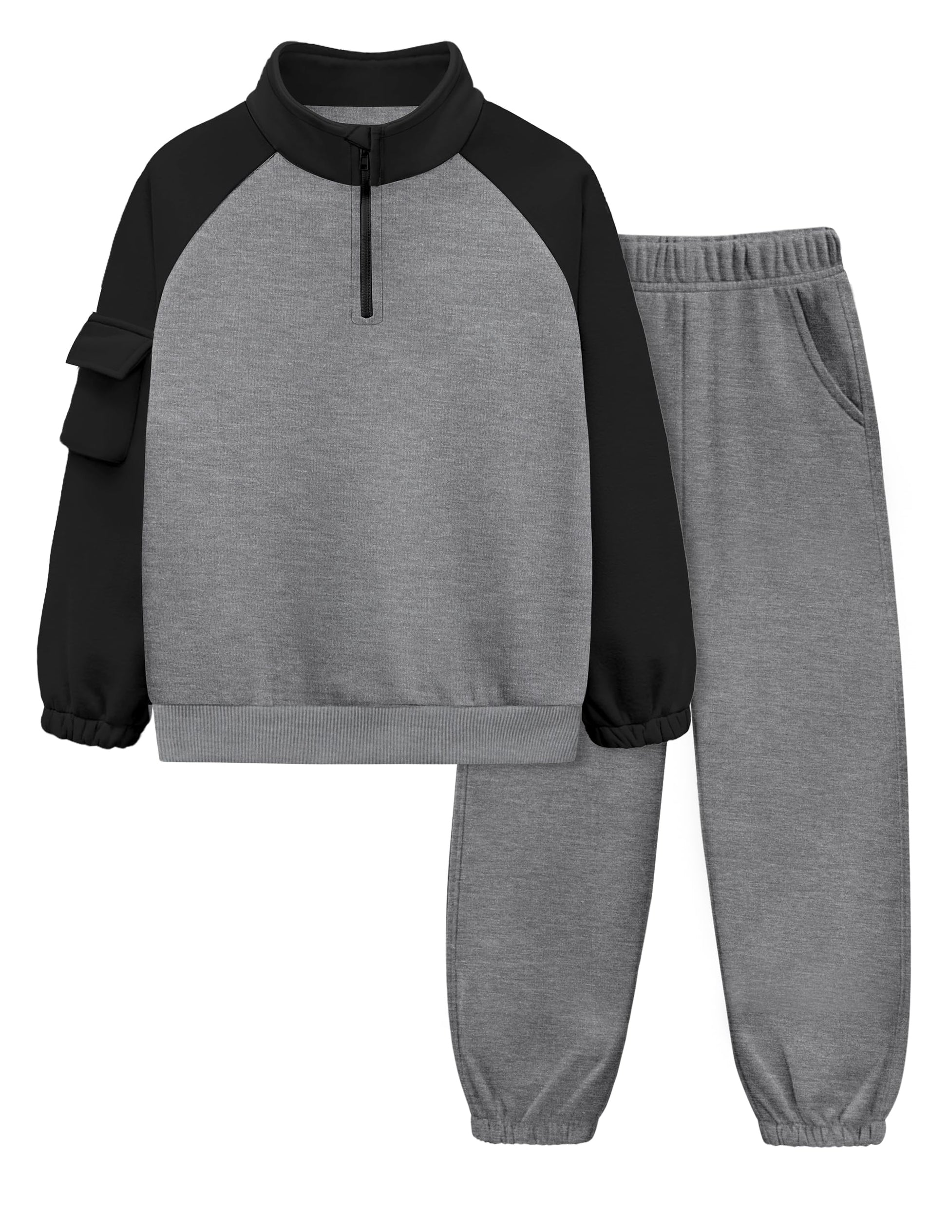 ADIRUN Boys Clothes Quarter Zip Long Sleeve with Pocket Sweatshirt Pants 2Pcs Color Block Fall Winter Outfits Set 6-12T