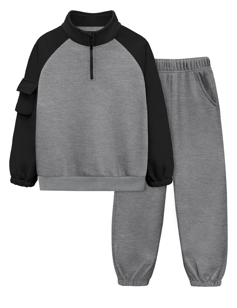 ADIRUN Boys Clothes Quarter Zip Long Sleeve with Pocket Sweatshirt Pants 2Pcs Color Block Fall Winter Outfits Set 6-12T