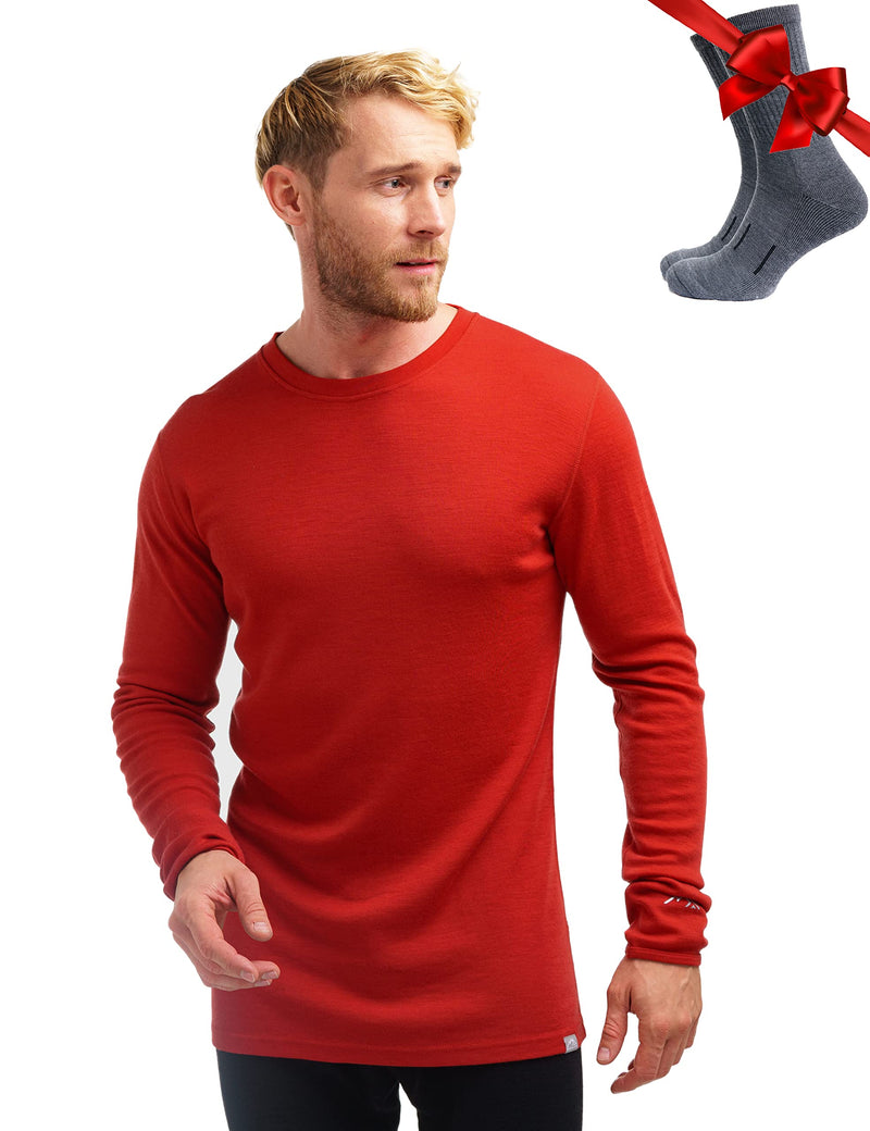 Merino.tech Merino Wool Base Layer - Mens 100% Merino Wool Long Sleeve Thermal Shirts Heavyweight, Midweight, Lite with Socks-65