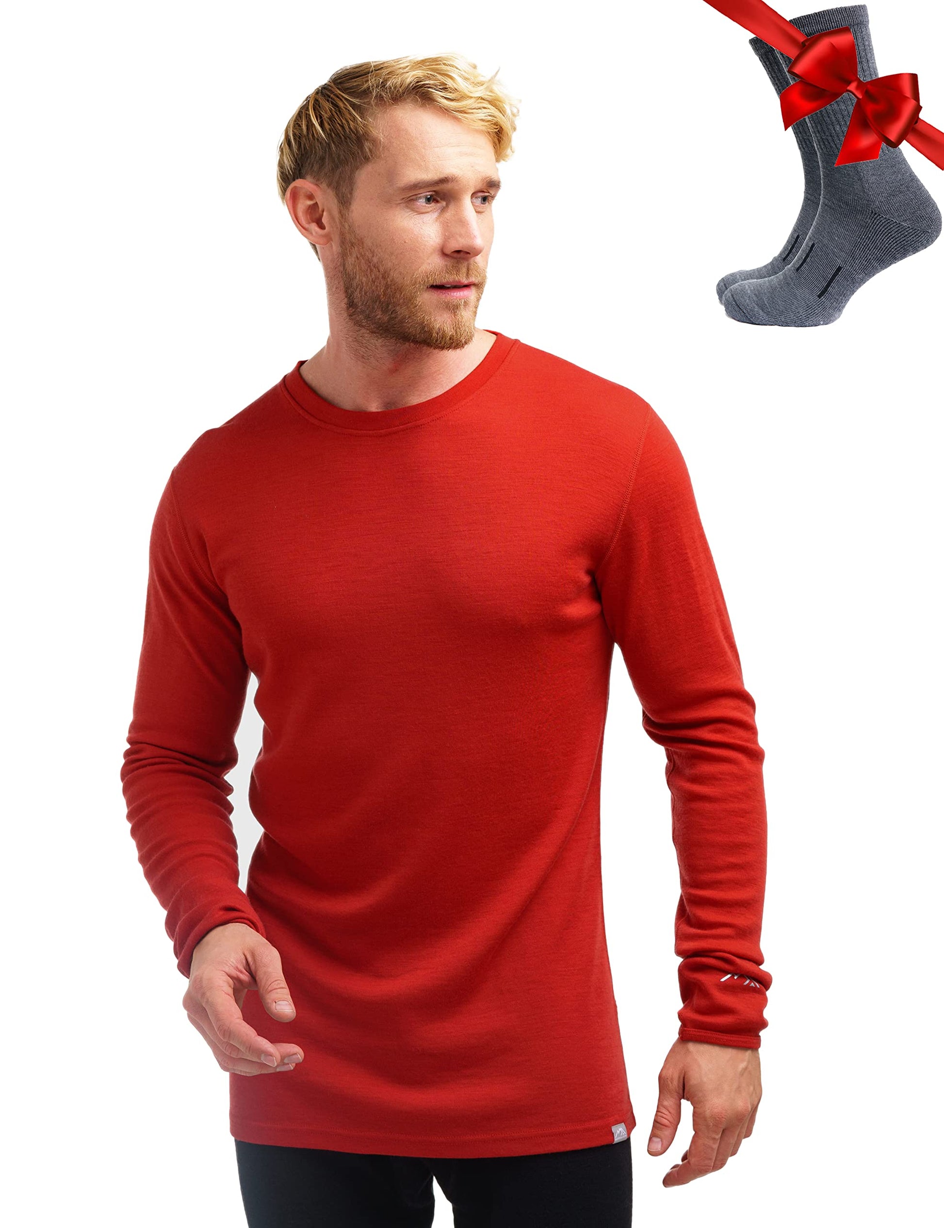 Merino.tech Merino Wool Base Layer - Mens 100% Merino Wool Long Sleeve Thermal Shirts Heavyweight, Midweight, Lite with Socks-21