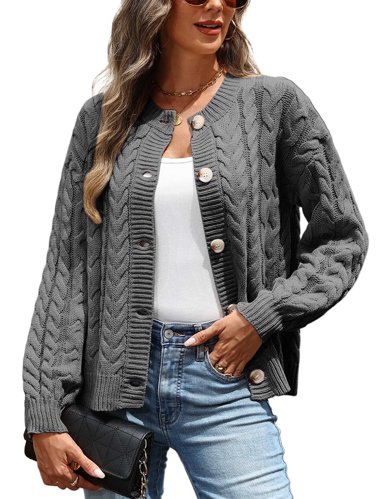 CiCiBird Womens Fall Cardigan Sweaters Casual Cable Knit Button Jackets Long Sleeve Open Front Outwear Coat-19