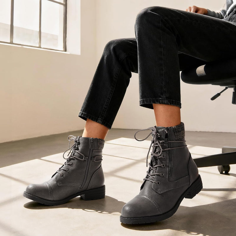 DREAM PAIRS Women's Lace Up Combat boots Ankle Booties