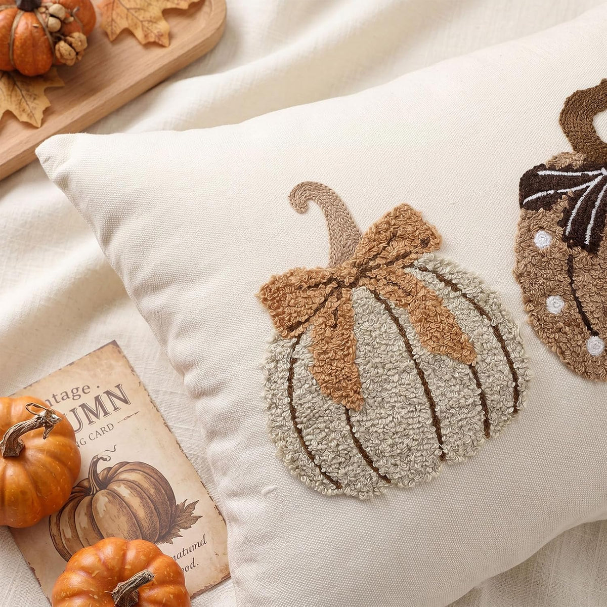 Boao Fall Pumpkin Pillow Covers 12x20 Rustic Boho Brown Beige Lumbar Case