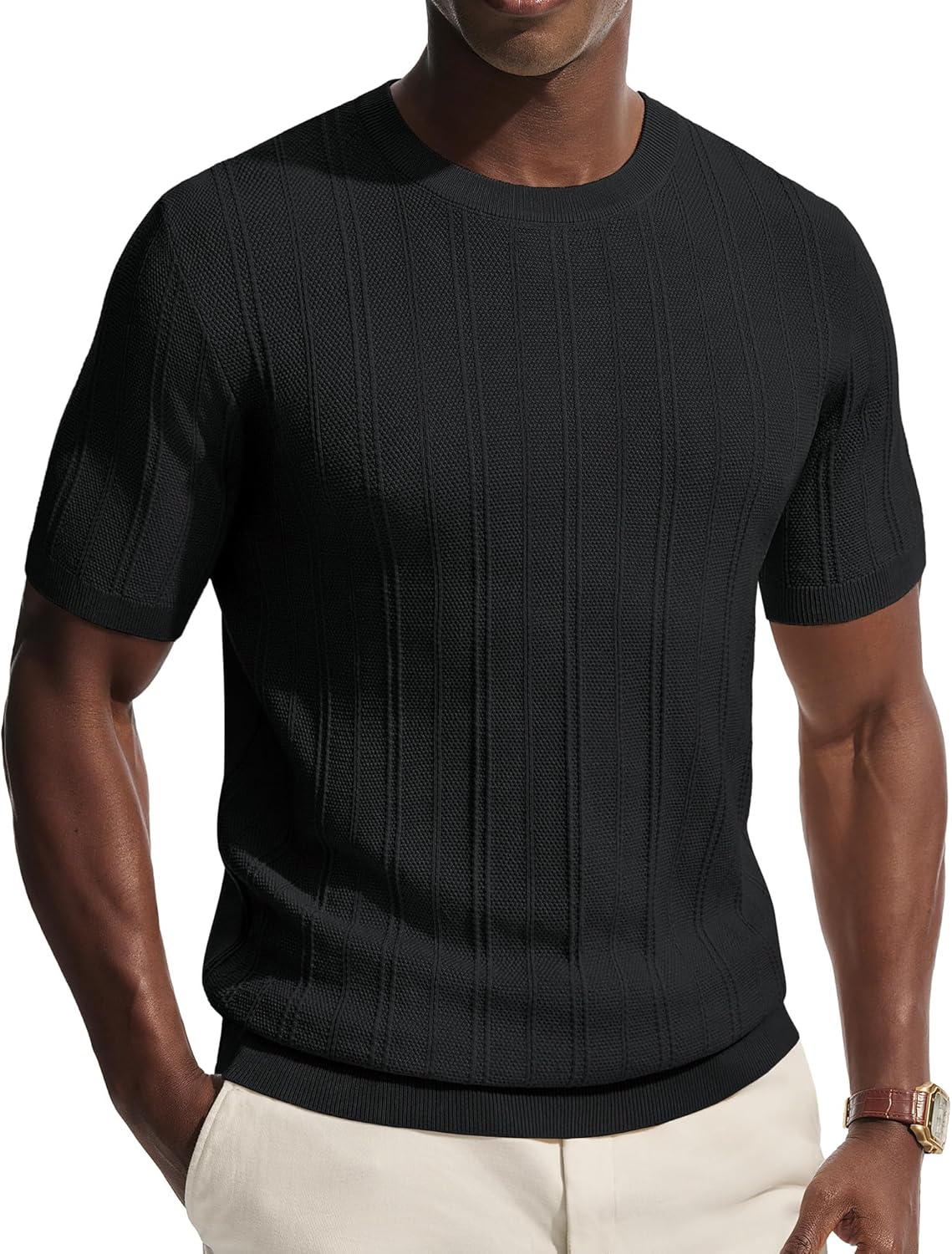 PJ PAUL JONES Mens T-Shirts Crew Neck T Shirts Short Sleeve Knit Shirt Casual Ribbed Top Basic Pullover Tees