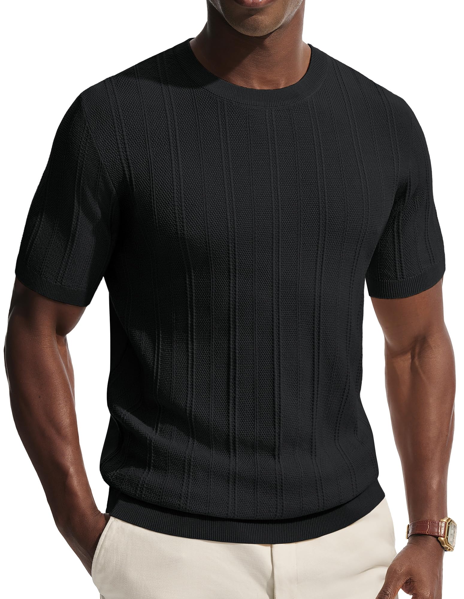 PJ PAUL JONES Mens T-Shirts Crew Neck T Shirts Short Sleeve Knit Shirt Casual Ribbed Top Basic Pullover Tees