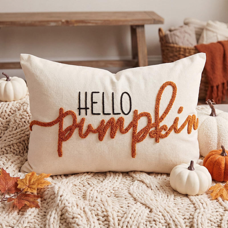Boao Fall Pumpkin Pillow Covers 12x20 Rustic Boho Brown Beige Lumbar Case
