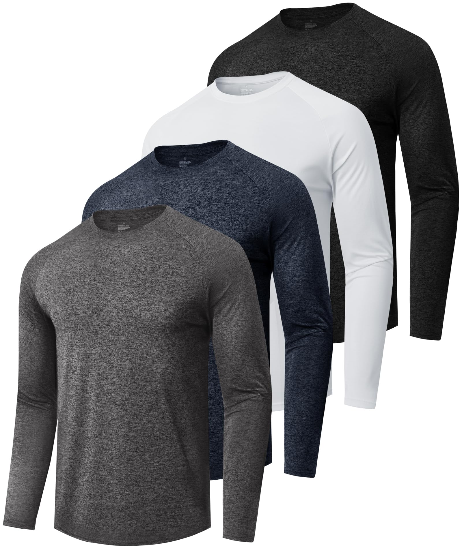 4 Pack Long Sleeve Shirts for Men - Quick Dry Moisture Wicking Sun Protection Tshirts for Fishing Workout Athletic Casual Gym