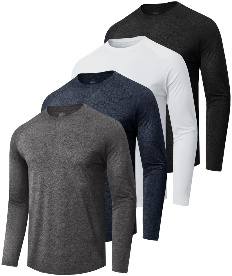 4 Pack Long Sleeve Shirts for Men - Quick Dry Moisture Wicking Sun Protection Tshirts for Fishing Workout Athletic Casual Gym
