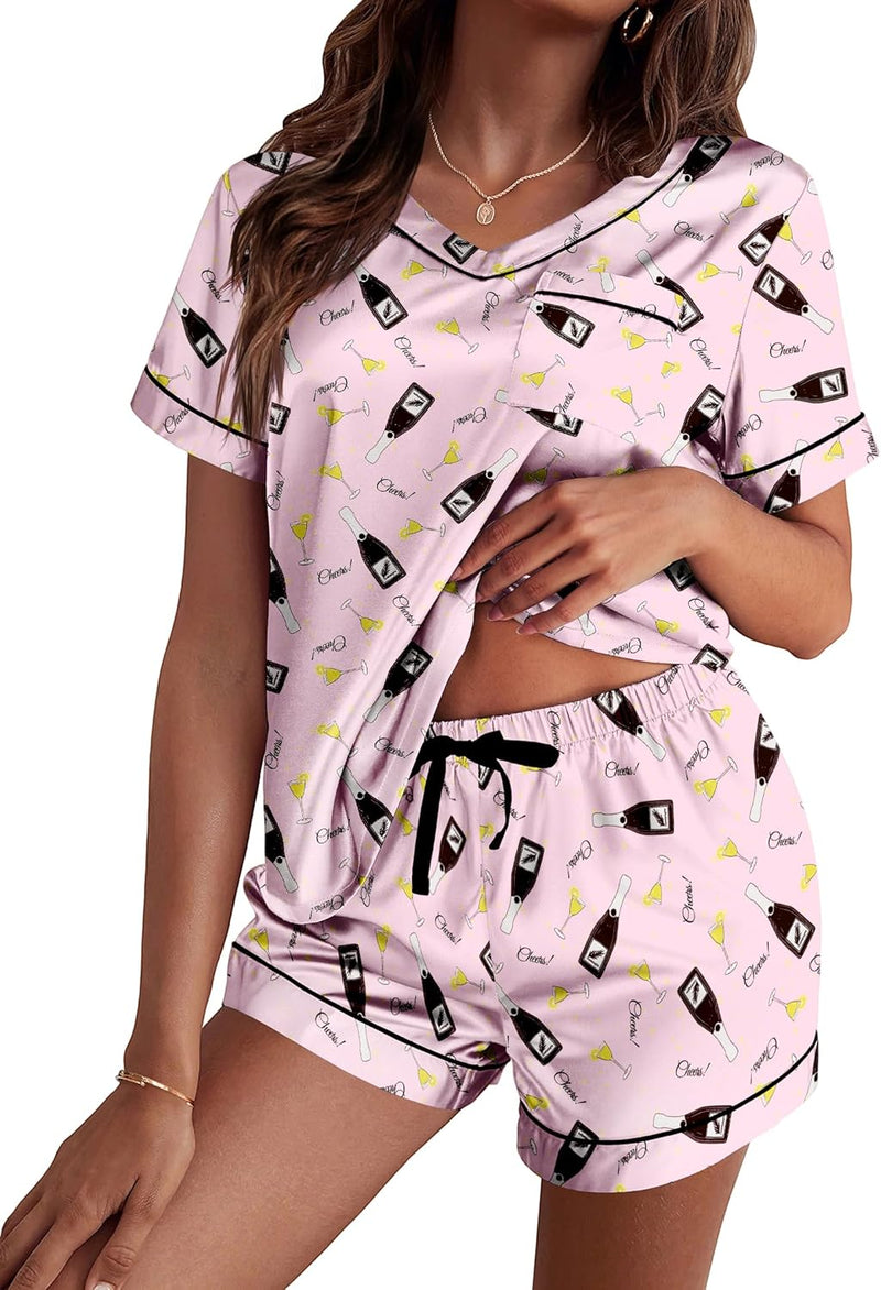 Ekouaer Silk Pajama for Women Short Sleeve Satin Pj Set Two Piece Soft Sleepwear Loungewear, S-XXL-24