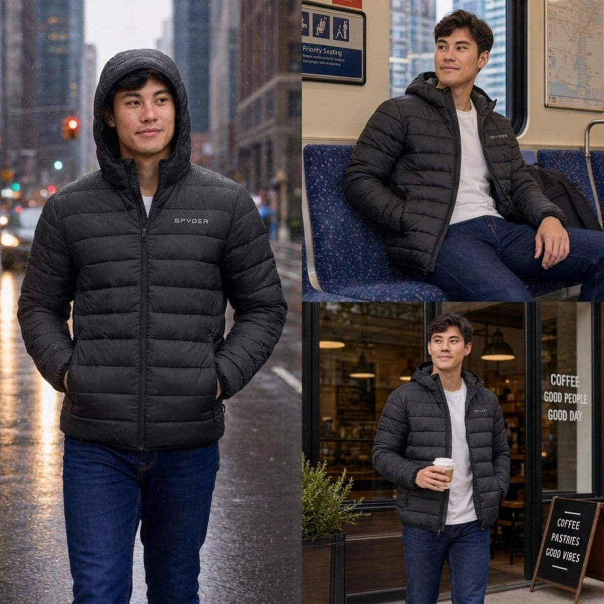 Spyder Puffer Jacket Men - Packable Lightweight Quilted Hooded Winter Coat