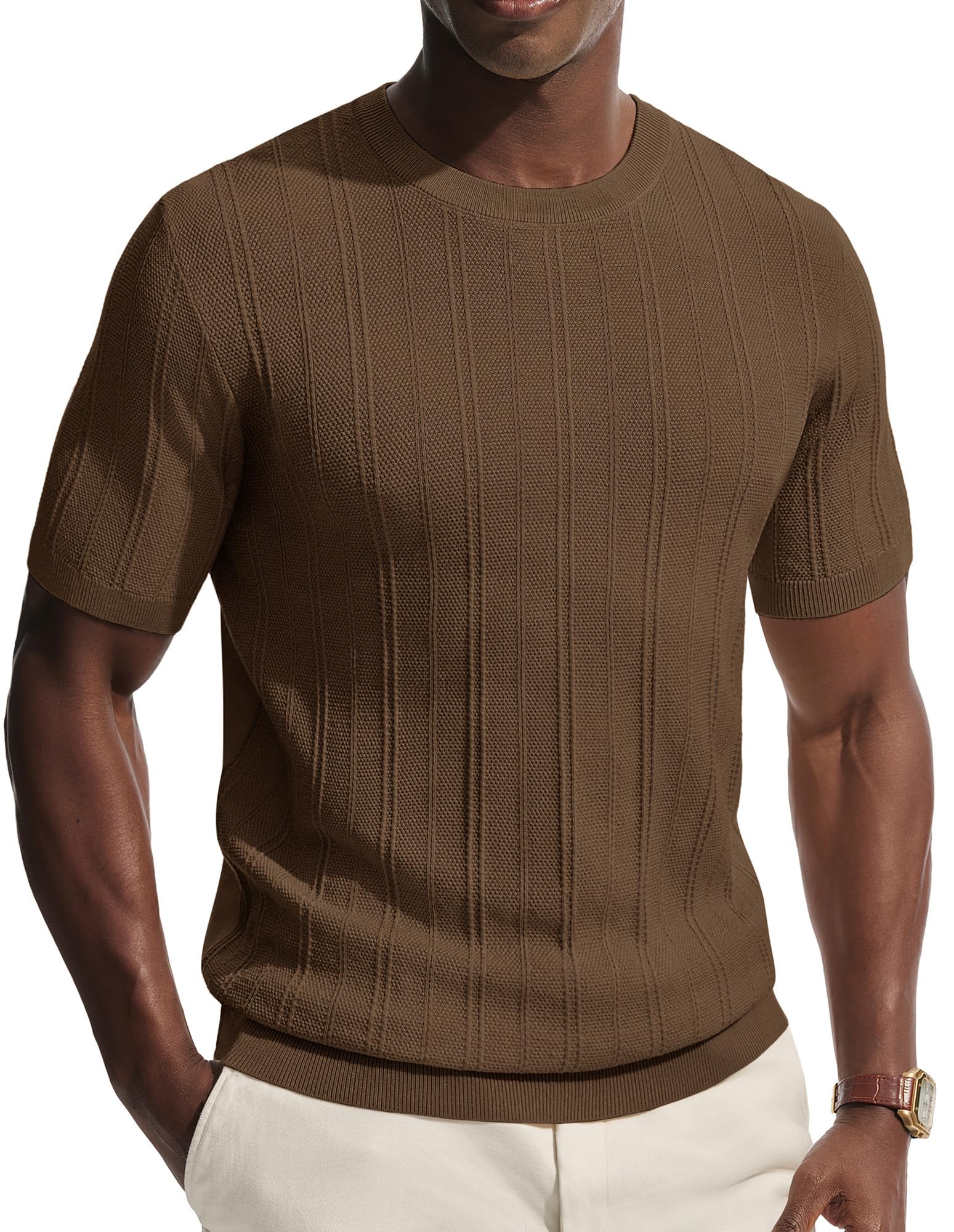 PJ PAUL JONES Mens T-Shirts Crew Neck T Shirts Short Sleeve Knit Shirt Casual Ribbed Top Basic Pullover Tees