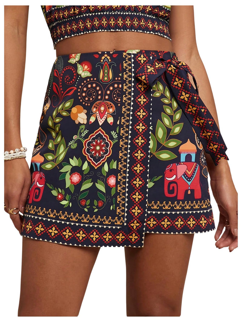 MAKEMECHIC Women's Summer Boho Wrap Mini Skirt Beach Vacation Short Skirts