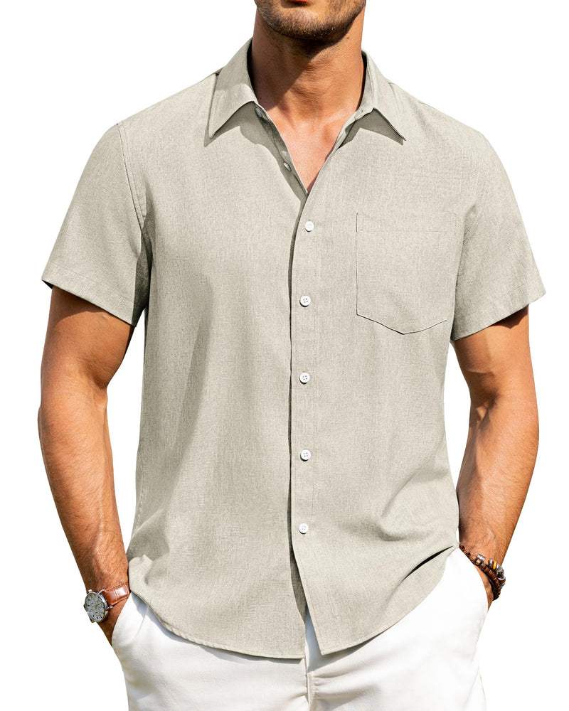 Alimens & Gentle Mens Linen Shirts Short Sleeve Button Down Shirts Wrinkle Free Casual Vacation Beach Summer Tops