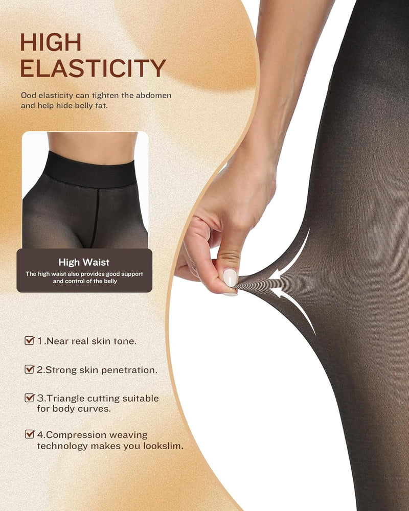 CHRLEISURE Women's Fleece Lined Tights - Fake Sheer Warm Pantyhose Thick Winter Leggings