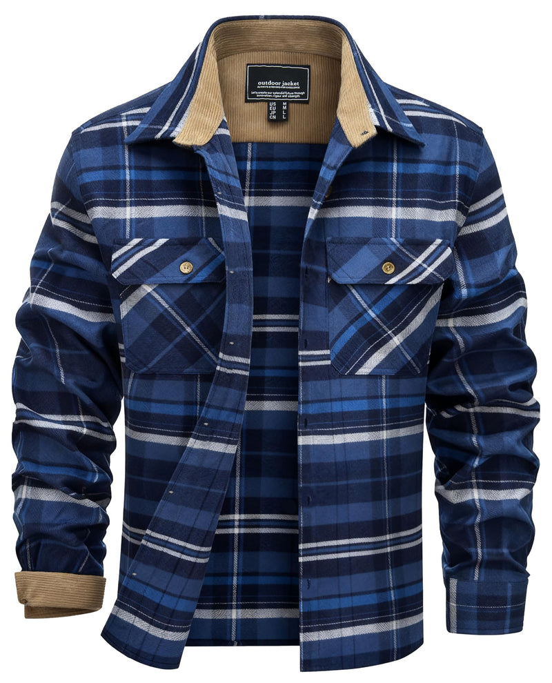 EKLENTSON Men's Flannel Shirts Lightweight Cotton Button Down Long Sleeve Shirt Casual Plaid Pocket Shirts Outdoor Work-5