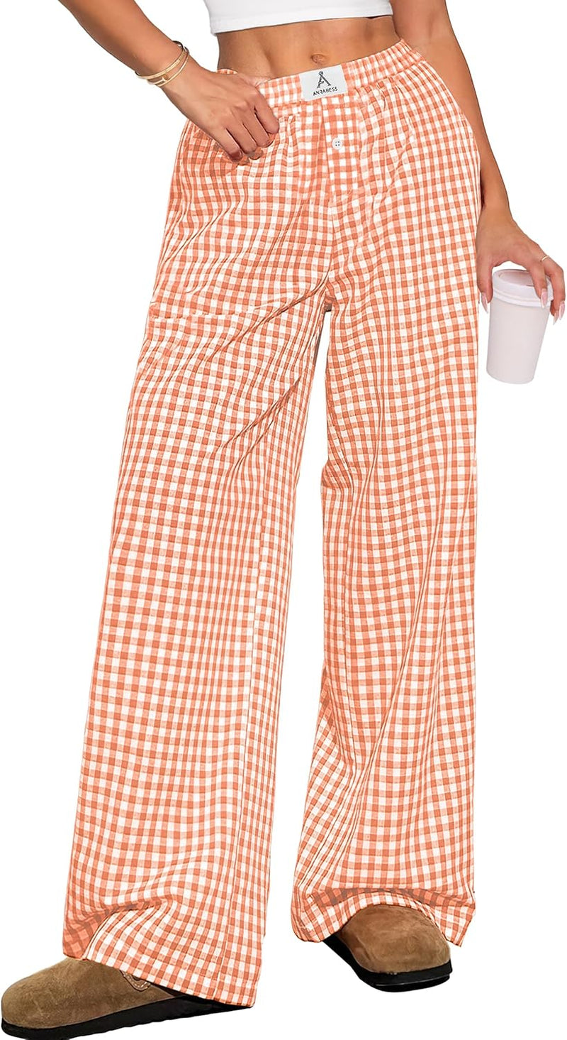 ANRABESS Womens Striped Gingham Pants 2026 Pajama Lounge Boxer Pants Cute Comfy PJ Bottoms with Pockets Y2K Plaid Outfits-75