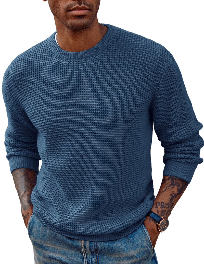 PJ PAUL JONES Mens Pullover Sweater Waffle Textured Long Sleeve Knitted Sweaters-6