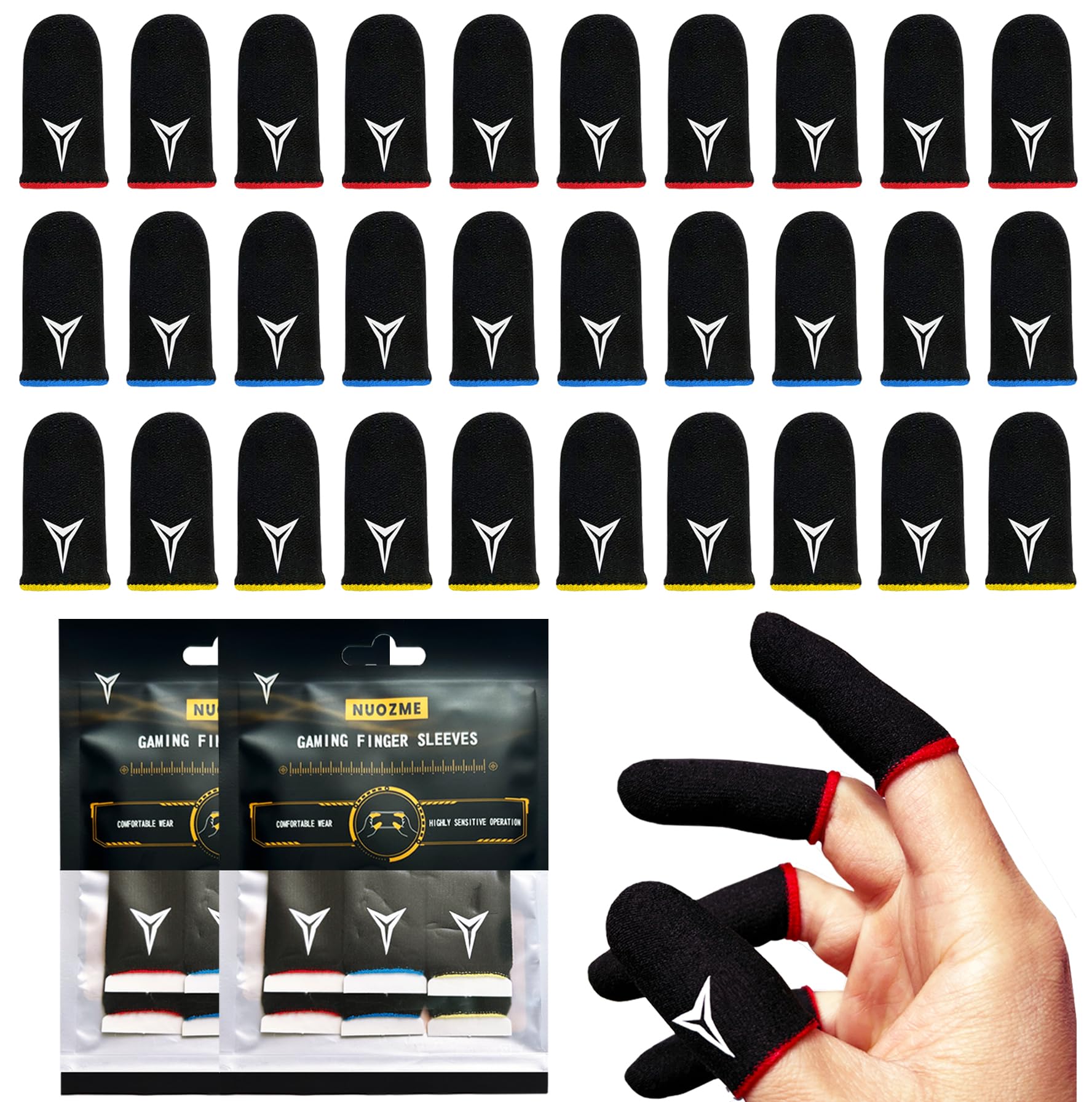 6 Pack Mobile Phone Gaming Finger Sleeves, Nuozme Finger Sleeves Compatible with All Touchscreen Devices, 0.15mm Superconducting Nanofibers, Smooth Feel, Anti-Sweat, Extremely Thin, Red Edge